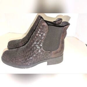 Brighton Leather Weave Brown‎ Leather Ankle Boots Women's Size 7.5